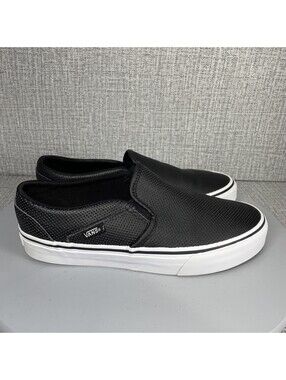 Vans Asher Perforated Slip On Sneaker Shoes Skate Loafers Black Size 6.5